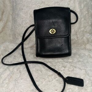 Coach Black Leather Mini Crossbody with Gold Hardware